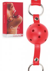 Ouch! Ball Gag with leather straps - Red