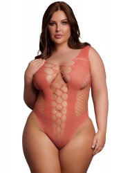 V-Neck Teddy with Opaque panels, red - Queen Size