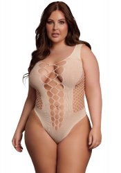 V-Neck Teddy with Opaque panels, beige - Queen Size