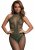 High neck fishnet and lace bodystocking, green