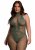 High neck fishnet and lace bodystocking, green - Queen Size