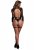 Open-Back Bodysuit with Leather Garter, Black