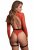 Open-Back Bodysuit with Leather Garter, Red