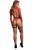 Open-Back Bodysuit with Leather Garter, Red