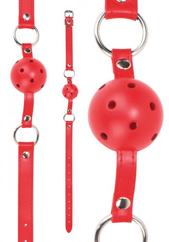 Ouch! Ball Gag with leather straps - Red