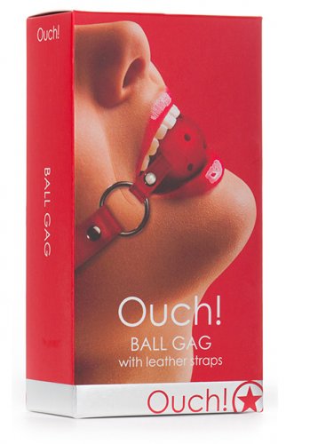 Ouch! Ball Gag with leather straps - Red