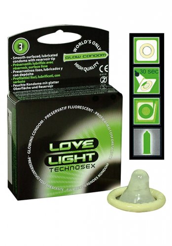 Love Light Glow In The Dark Condom, 3 pack