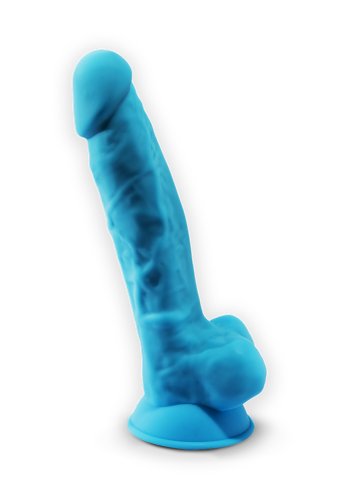 Dual Density Blå Dildo med pung 18 cm