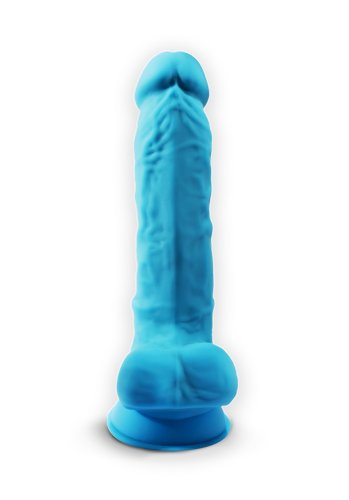 Dual Density Blå Dildo med pung 18 cm
