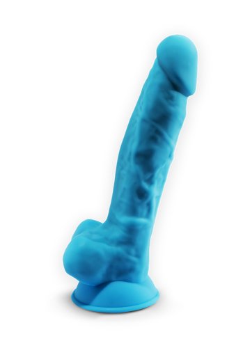 Dual Density Blå Dildo med pung 18 cm
