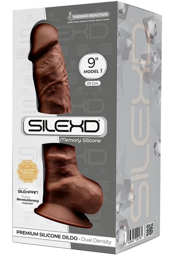 Dual Density Brun Dildo med pung 23 cm