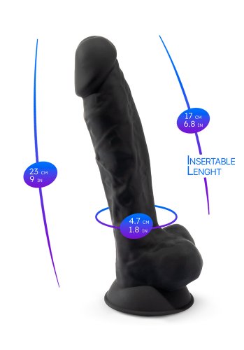 Dual Density Svart Dildo med pung 23 cm
