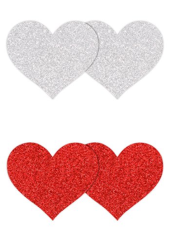 Heart Nipple Covers Red/Silver 2 pair
