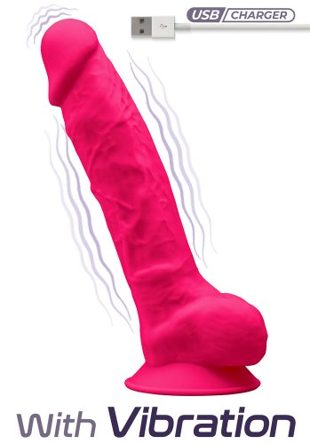 Dual Density Rosa Dildo med pung och vibrator 20 cm