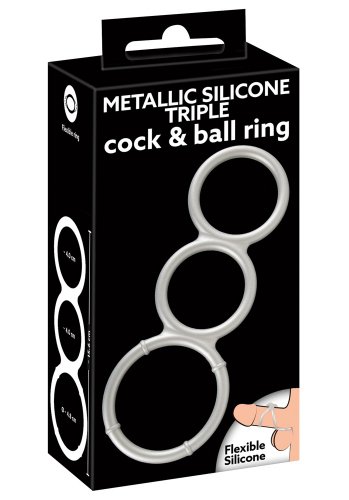 Metallic Silicone Triple Cock & Ball ring