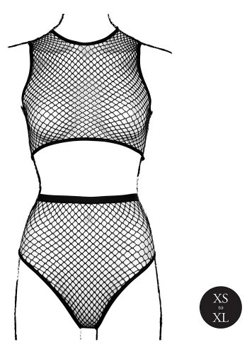 2 Pc Crop Top - Pantie and Fishnet Structure