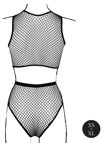 2 Pc Crop Top - Pantie and Fishnet Structure