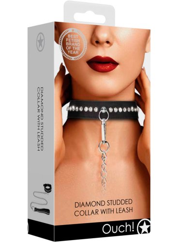Ouch! Diamond Studded Collar with Leash