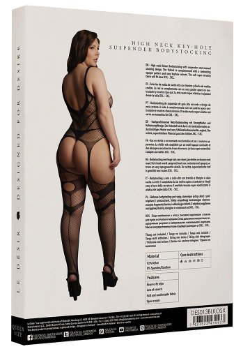 High neck key-hole suspender bodystocking - Queen Size
