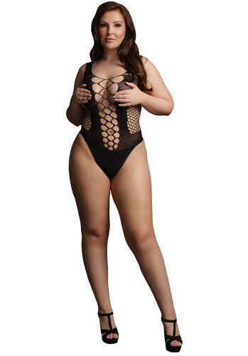 V-Neck Teddy with Opaque panels - Queen Size