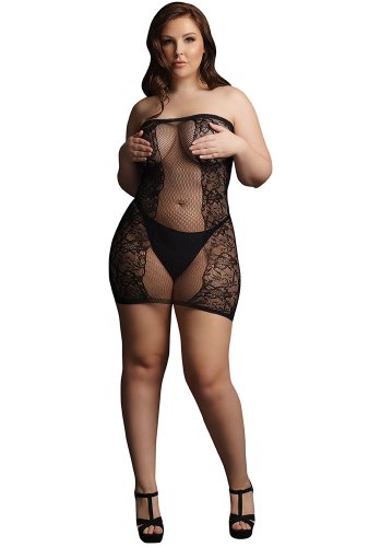 Strapless fishnet and lace mini dress - Queen Size