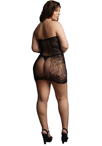 Strapless fishnet and lace mini dress - Queen Size