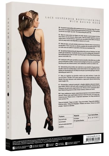 Lace Suspender Bodystocking with round neck