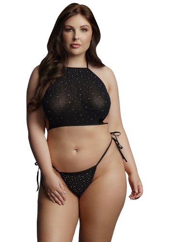 Festive Rhinestone Top and Thong - Queen Size
