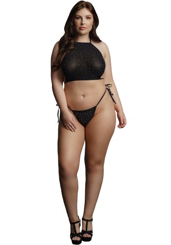 Festive Rhinestone Top and Thong - Queen Size