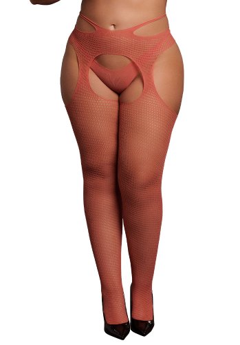 Suspender pantyhose with strappy waist, red - Queen Size