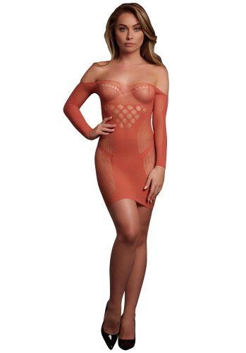 Long-Sleeved Net Mini Dress, red