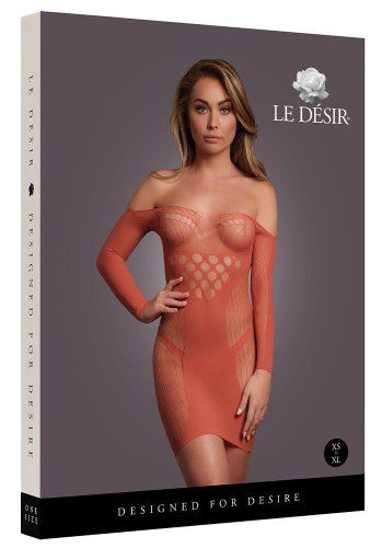 Long-Sleeved Net Mini Dress, red