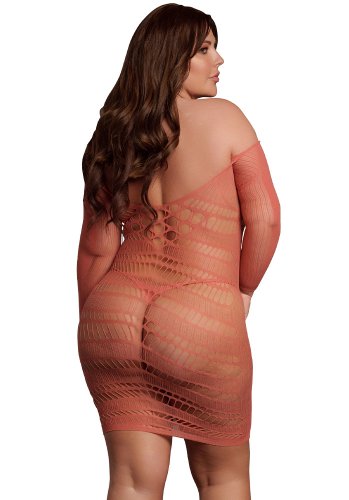 Long-Sleeved Net Mini Dress, red - Queen Size