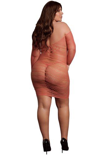 Long-Sleeved Net Mini Dress, red - Queen Size