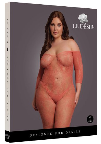 Bodystocking Long-Sleeve And Lace, red - Queen Size
