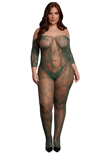Bodystocking Long-Sleeve And Lace, green - Queen Size