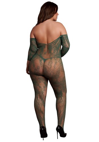 Bodystocking Long-Sleeve And Lace, green - Queen Size