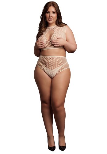 Two Piece Set Fishnet And Fence Net, beige - Queen Size