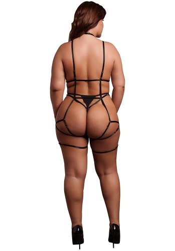Strappy Open Cup Body Harness with Garters - Queen Size