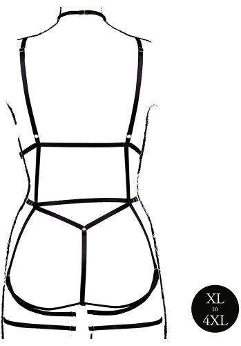 Strappy Open Cup Body Harness with Garters - Queen Size