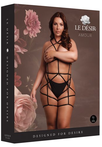 Strappy Open Cup Body Harness with Garters - Queen Size