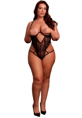 Lace Underwired Open Cup Bodysuit with Adjustable Sliders - Queen Size