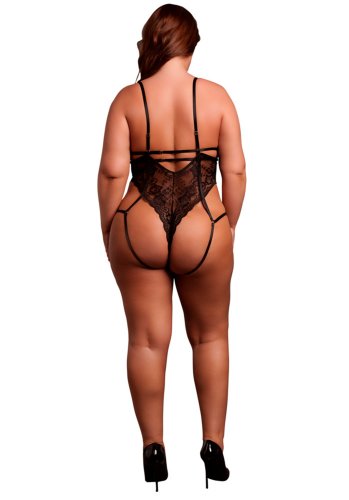 Lace Underwired Open Cup Bodysuit with Adjustable Sliders - Queen Size