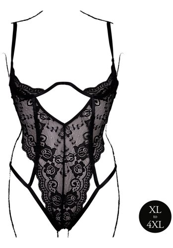 Lace Underwired Open Cup Bodysuit with Adjustable Sliders - Queen Size