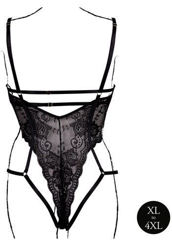 Lace Underwired Open Cup Bodysuit with Adjustable Sliders - Queen Size